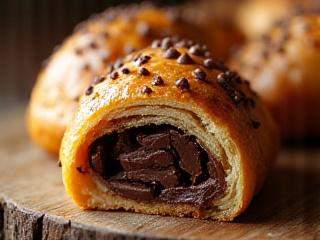 Chocolatín con capas de hojaldre y relleno de chocolate obscuro