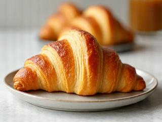 Croissant de mantequilla dorado y hojaldrado