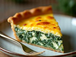 Pedazo de quiche de espinacas y queso de cabra