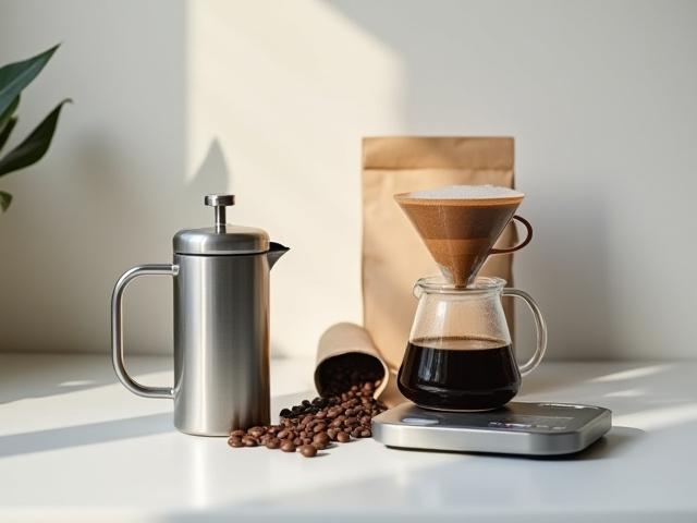 Prensa francesa y accesorios para café