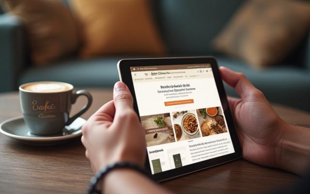 Persona comprando productos gourmet en línea en una tablet